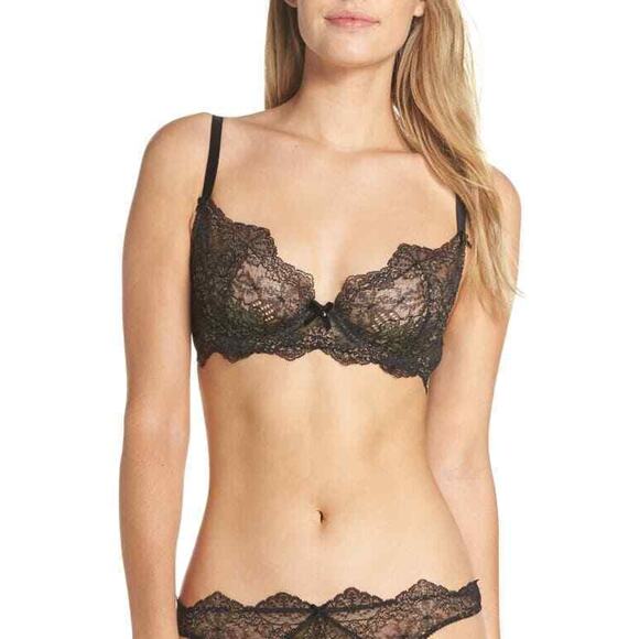 Dita Von Teese Metallic Lace Underwire Bra Black Size 34C 0376 - Picture 1 of 3
